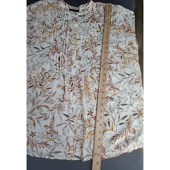 NYDJ Women's XL Pleated Peasant Blouse Smock Cuffs Floral - Picture 6 of 8